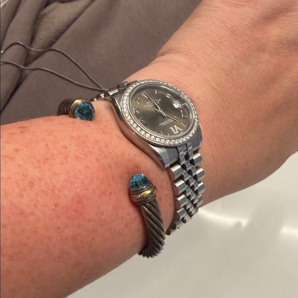 David Yurman Twisted Silver Bracelet with Blue Ends - Picture 5 of 5